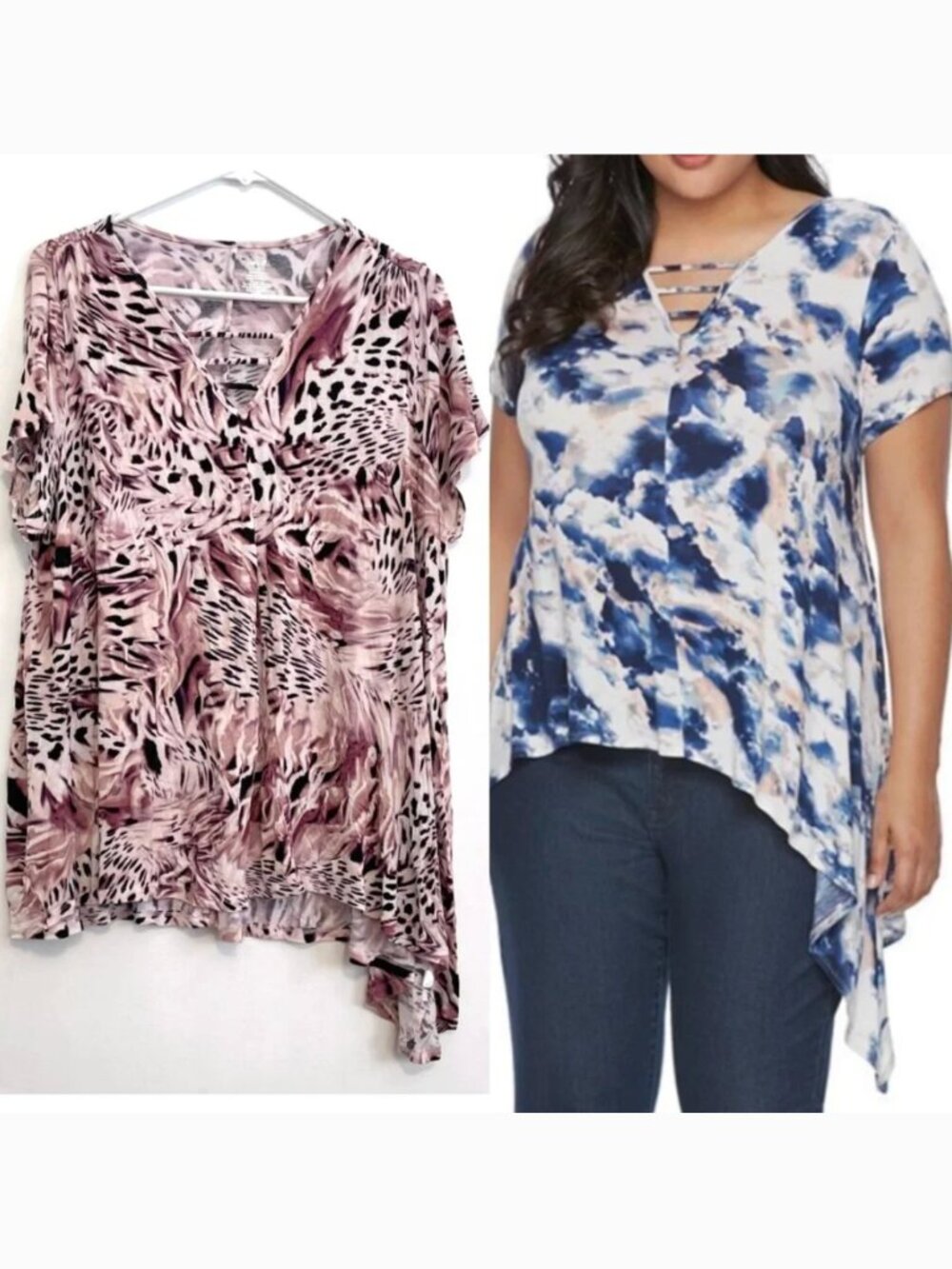 JENNIFER LOPEZ Plus Size Strappy Asymmetrical Top Mauve Purple ish Animal Print